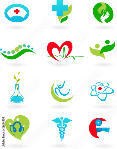 collection of medicine icons and logos
