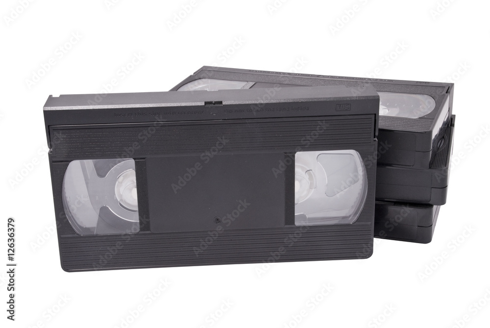 VHS cassettes on white background, clipping path