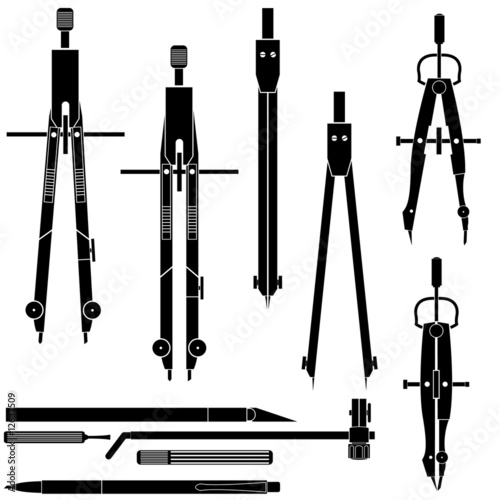 Vector set of drafting compass and divider
