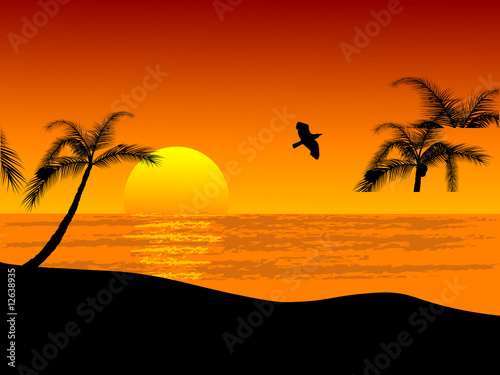 Sunset on the beach - vector illustration