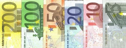 detail of banknotes; from 5 to 200 euro photo
