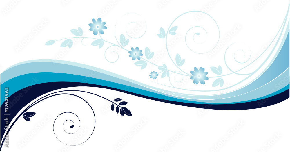 Background with blue waves and floral motives Background with blue waves and floral motives