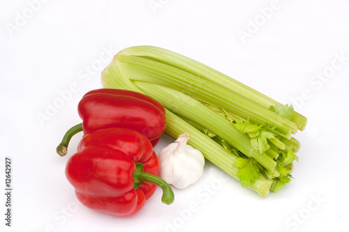 Bunch of celery and two bell-peppers