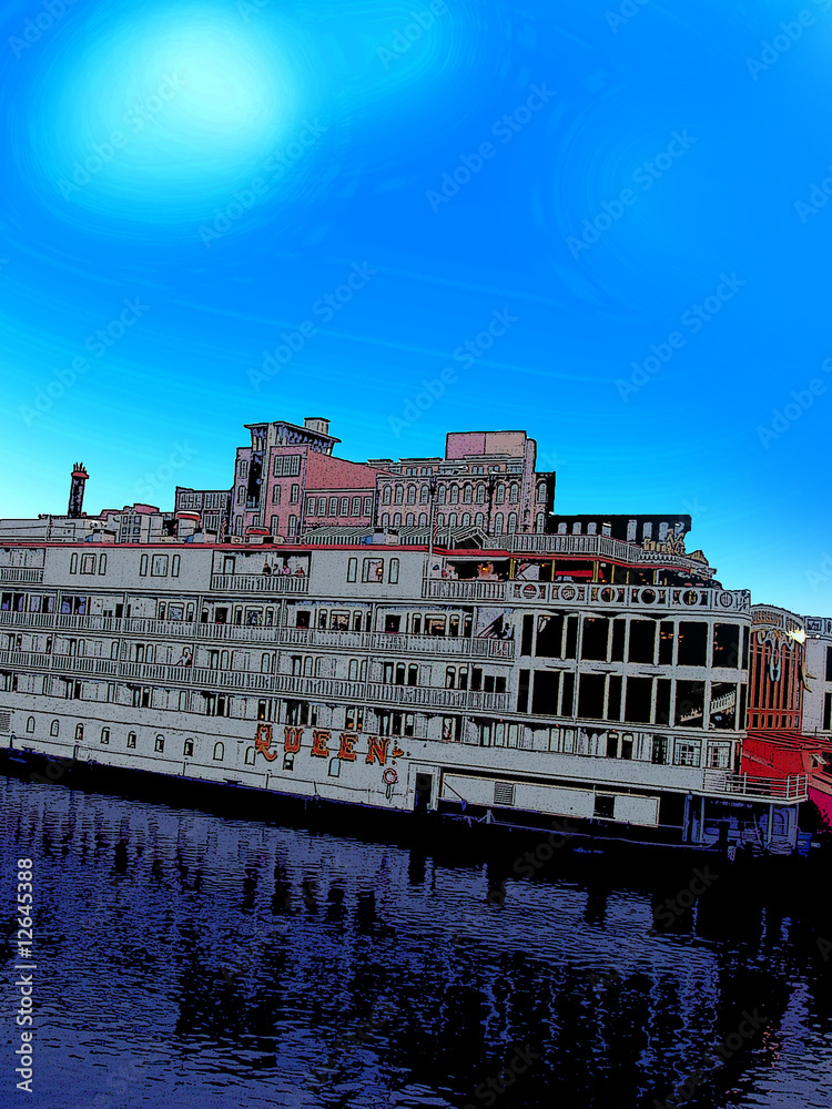 Riverboat on a full moon night