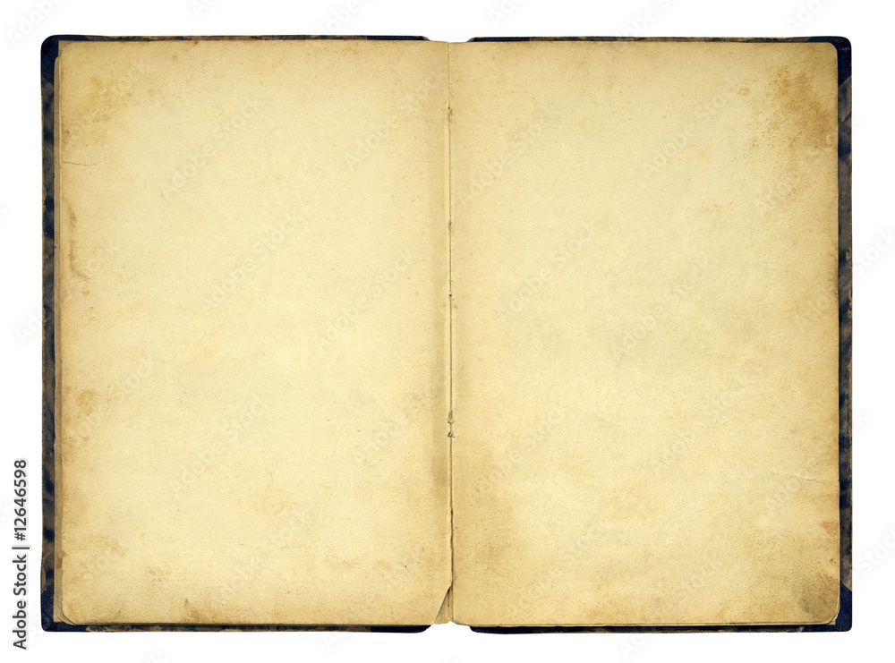 Fototapeta premium Open old blank book isolated on white
