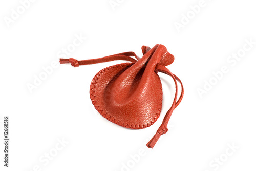 Red leather pouch on white