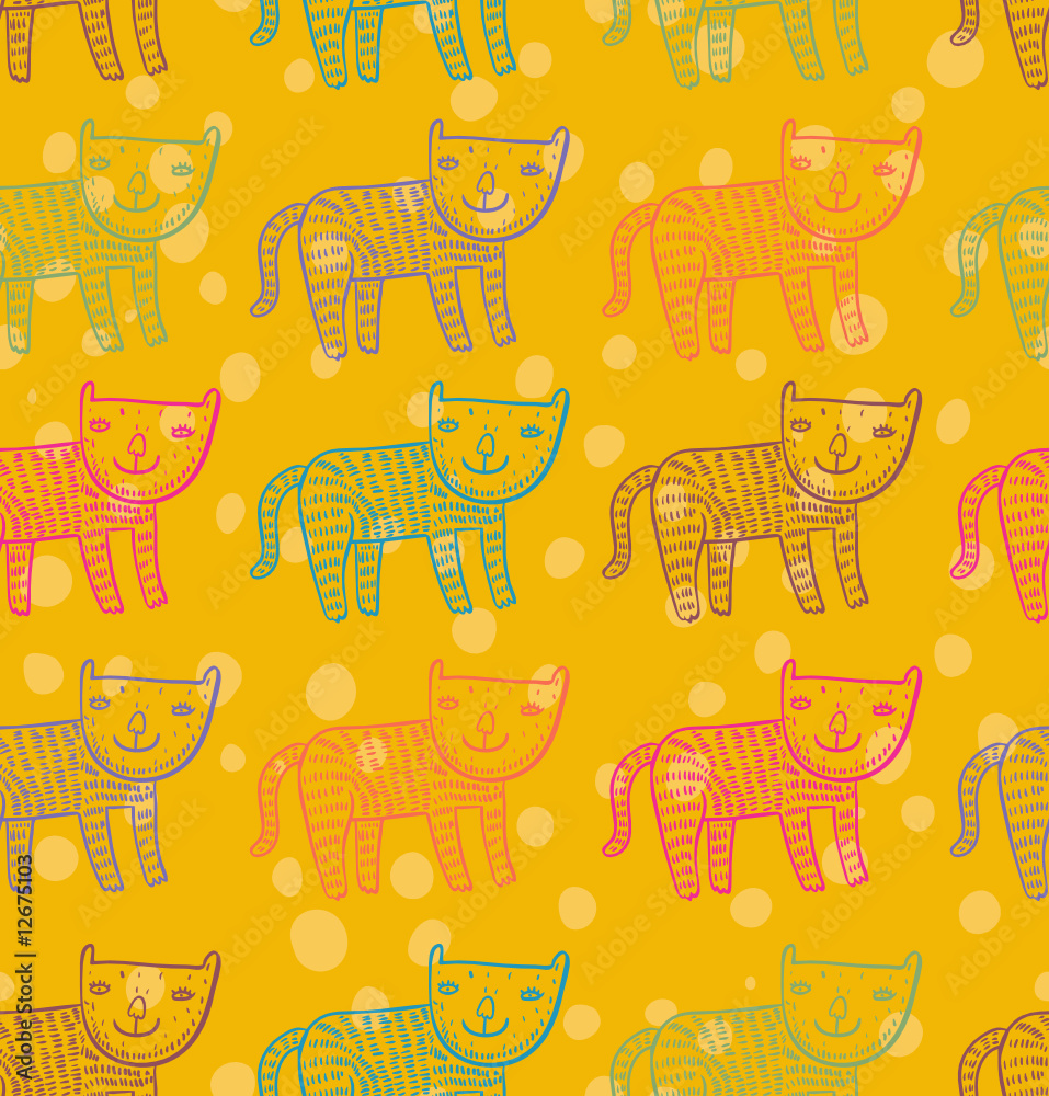 Childrens cute pattern - colorful cats in vector