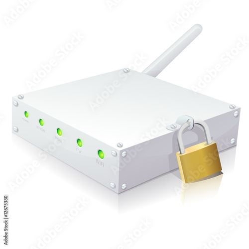 Modem internet et son antenne wifi sécurisé (reflet)