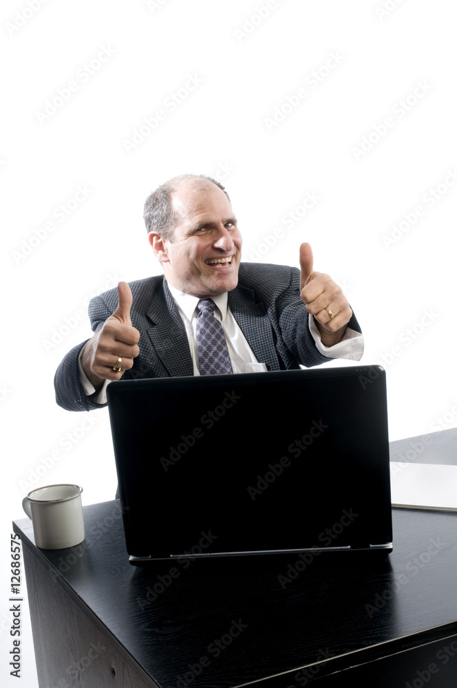 excited happy senior management at desk success excited happy senior management at desk success