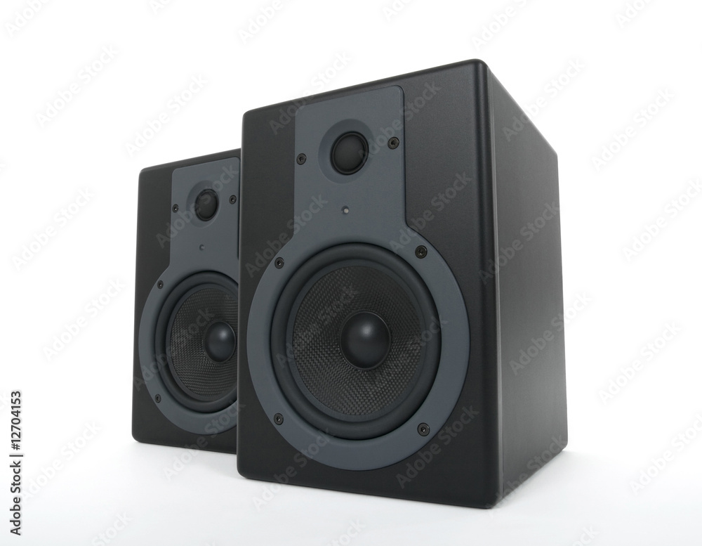 Pair of black loud speakers Pair of black loud speakers