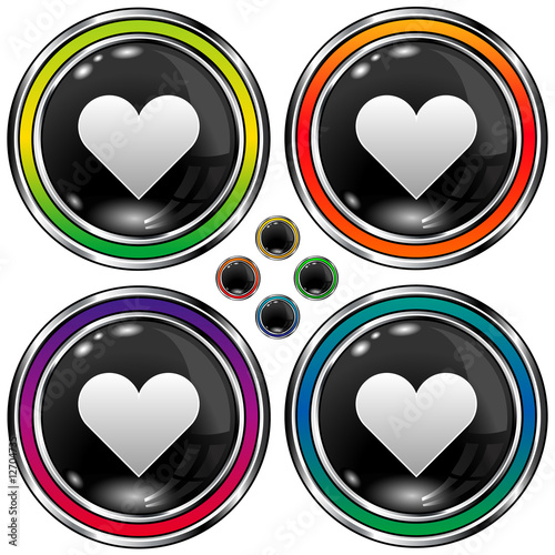 Round vector button with heart or love icon