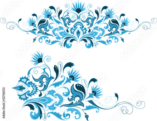 Set of abstract design floral elements