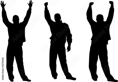 Happy strong man silhouettes