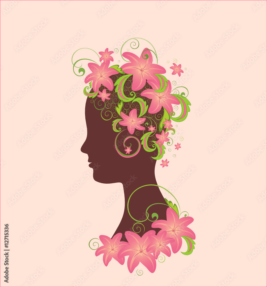 Woman profile with flowers