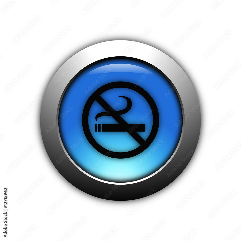 aqua blue no smoking button with metalic ring aqua blue no smoking button with metalic ring