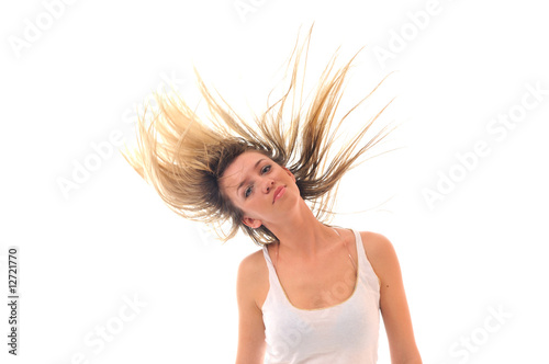 party woman isolated with wind in hair