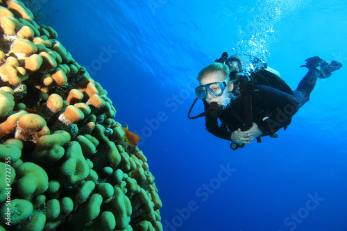 Scuba Diver and Coral Reef