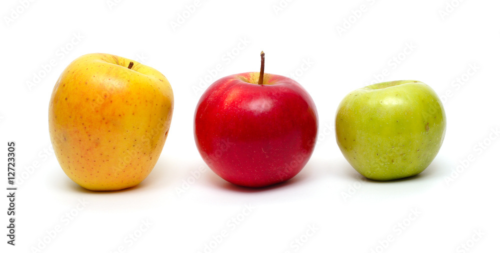 three multicolored apples in a row three multicolored apples in a row