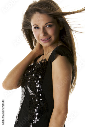 Party Girl posing with hair blowing