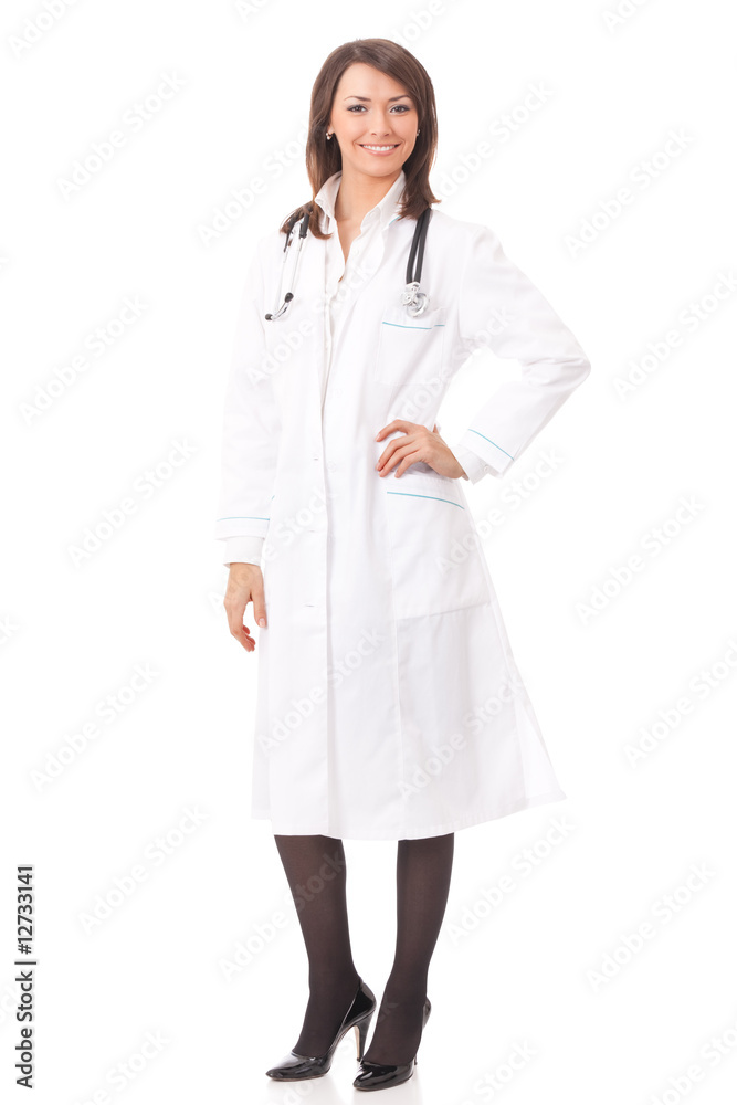 Happy doctor with stethoscope, isolated on white Happy doctor with stethoscope, isolated on white