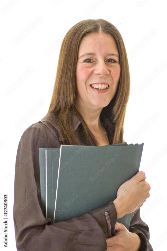 image of a smiling professional woman holding folders image of a smiling professional woman holding folders