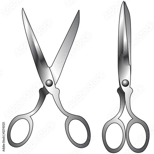 Vector set of household scissors with stainless steel texture