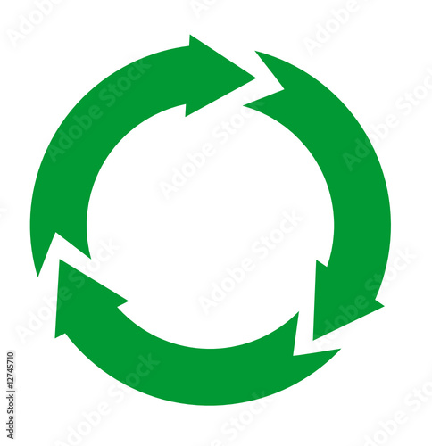 Green and arrow  recycle icon isolated on white