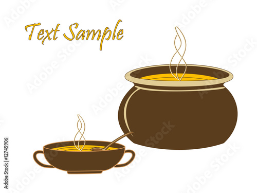 Cauldron and a mug with hot orange soup