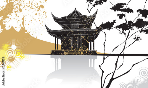 Chinese pagoda abstract background, traditional painting, vector
