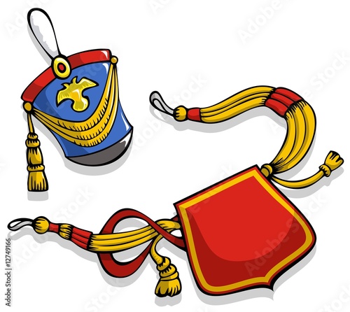 Russian Hussar ammunition, officer's hat and sack, vector