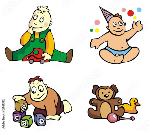 Set of cartoon drawing of playing babies  vector illustration