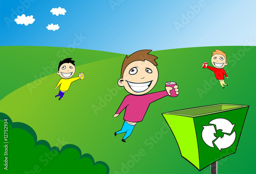 Recycle bin with kids in background