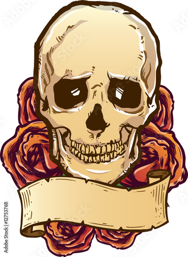 Skull roses and banner illustration