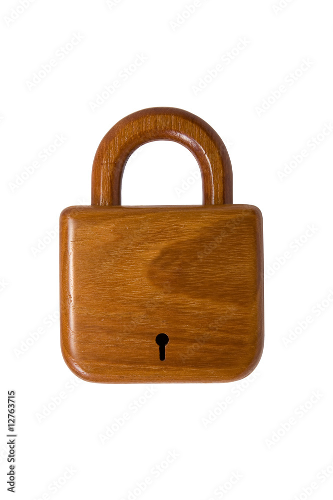 Naklejka premium Wooden padlock. Clipping path included.