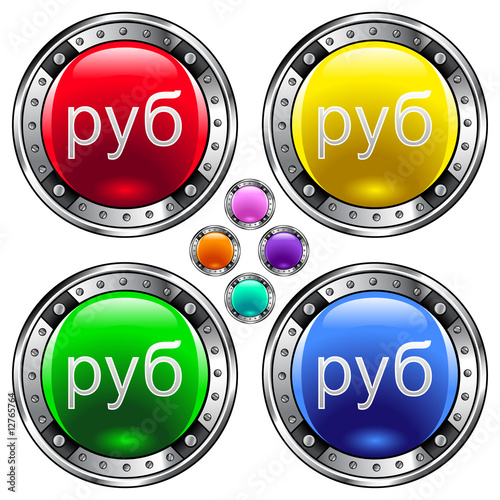 Russian Ruble currency icon on round vector button set