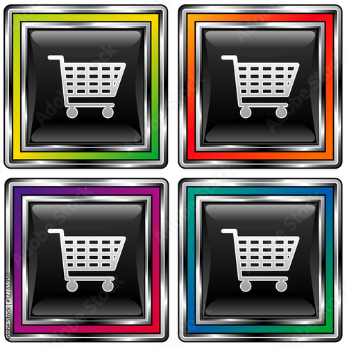 Shopping cart icon on square vector button set