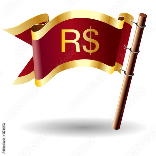 Brazilian Real currency icon on vector flag button