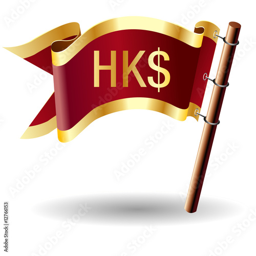 Hong Kong Dollar currency icon on vector flag button