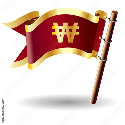 Korean Won currency icon on vector flag button
