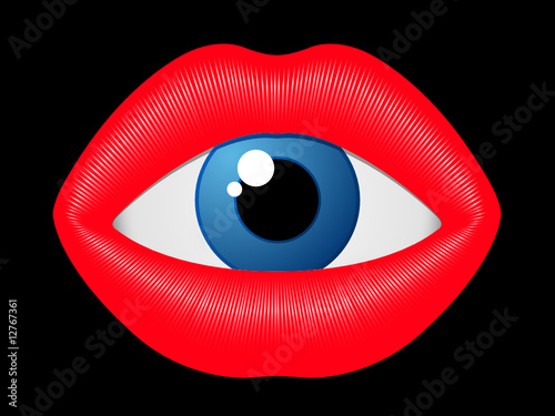 Blue eye staring out of female mouth