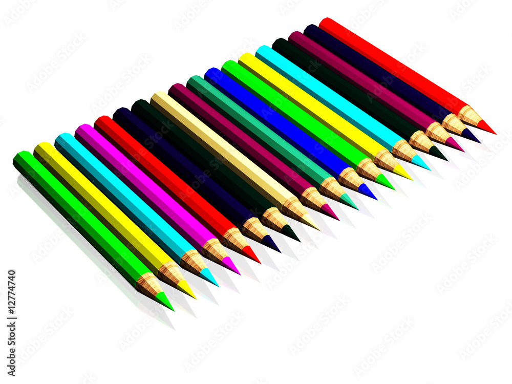 Fototapeta premium 3d colored pencils kit with reflection