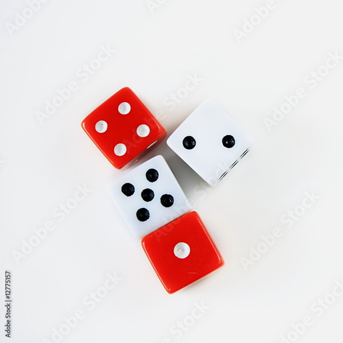 White and red dices isolated on white