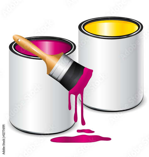 Paint pots brush and splatters