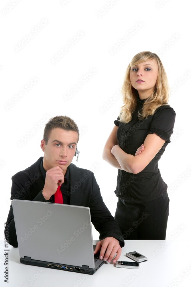 businessman and businesswoman over white businessman and businesswoman over white