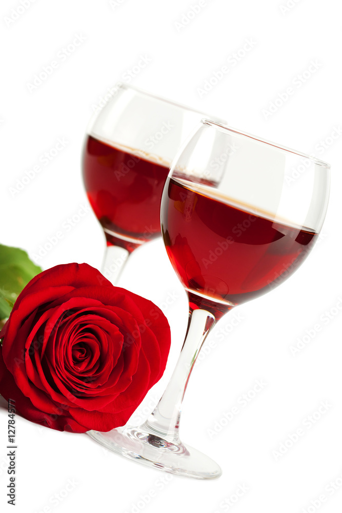 wine glasses and red rose isolated wine glasses and red rose isolated