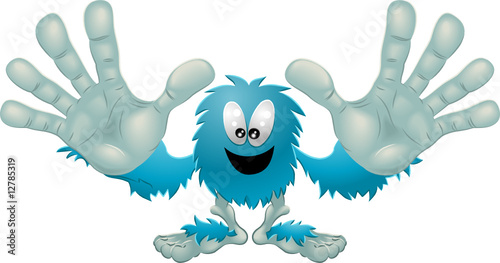 Cute friendly furry blue monster