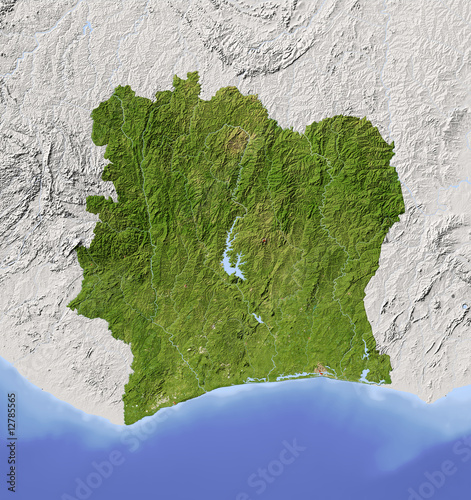 Fototapeta Naklejka Na Ścianę i Meble -  Ivory Coast, shaded relief map