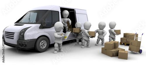 3D moving men handling materials photo