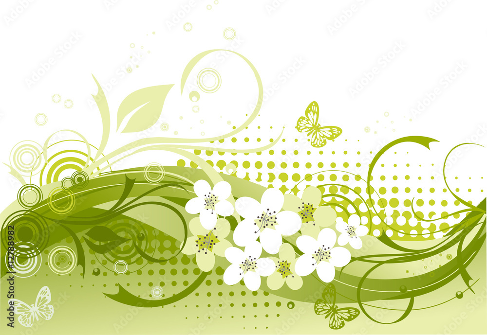 Vector illustration of green floral frame with butterflies Vector illustration of green floral frame with butterflies