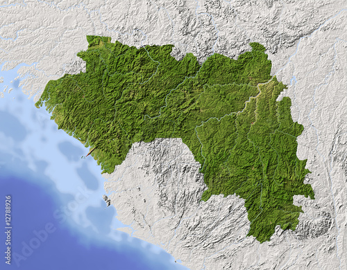 Fototapeta Naklejka Na Ścianę i Meble -  Guinea, shaded relief map